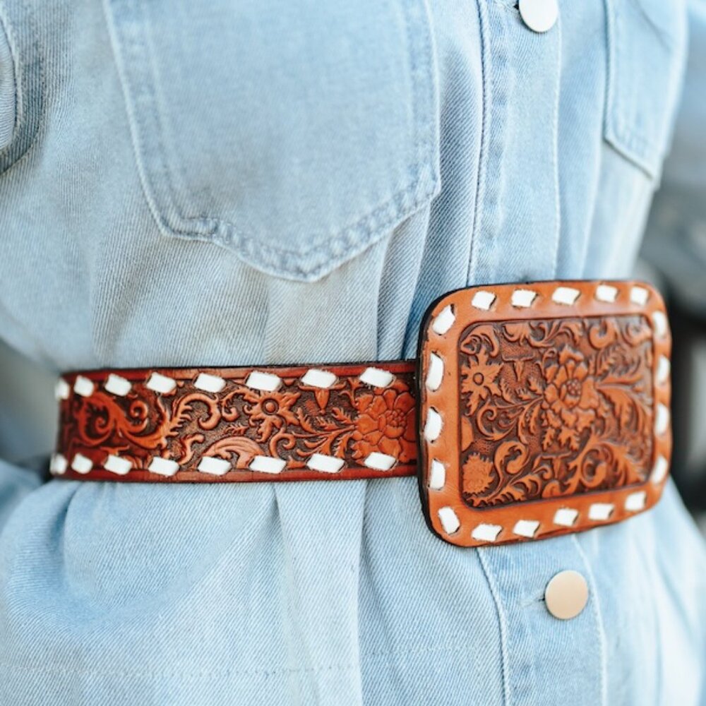 Gentry Tooled leather Buck-Stitch Belt ✙
